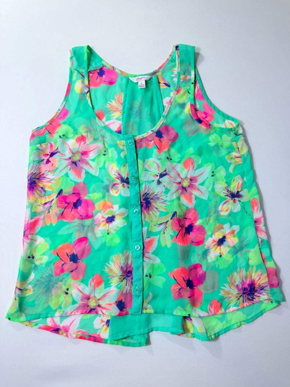 Candie's Floral Button-Front Camisole in Teal and Neon Size Small
